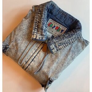 Vintage East West Acid Wash Denim Bomber Jacket Mens Large Blue 80s Zip Utility